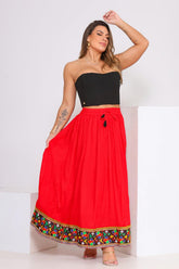 Saia Longa Rodada Bordado Maia Viscose - Indra Moda Indiana