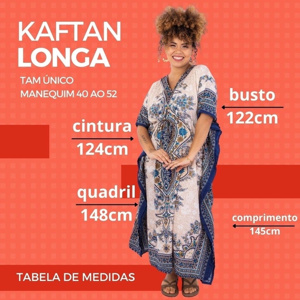 Kaftan Longa Mosaico Mediterrâneo Moda Boho Ajustável Coleção Premium 5162