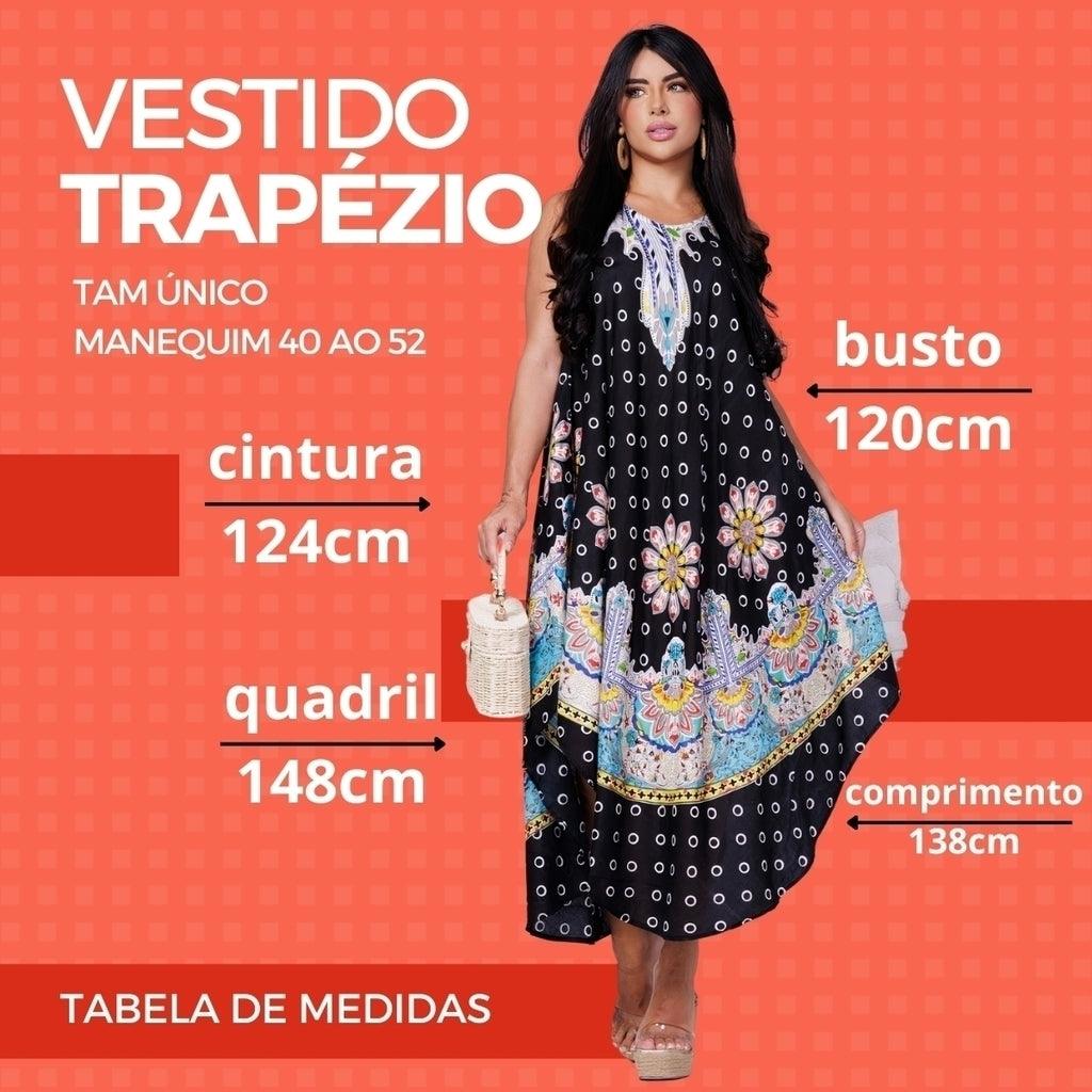 Vestido Trapézio Ajustável Paisley Radiante Viscose Ajustável Coleção Premium 4163