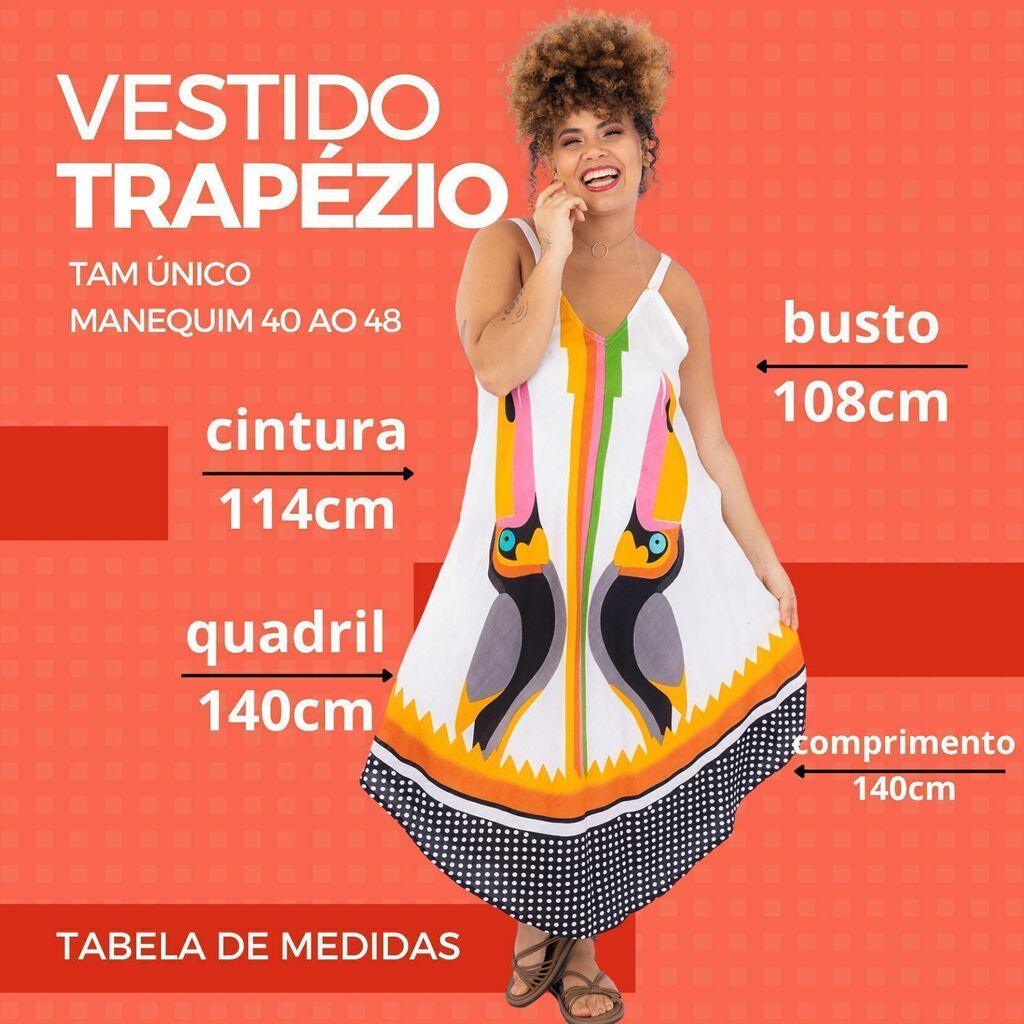 Vestido Trapézio Ajustável Alegria Tropical Viscose Ajustável Coleção Premium 194
