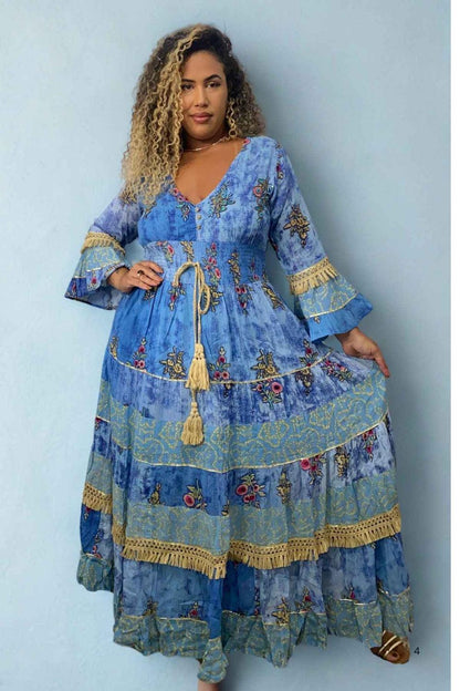 Vestido Boho Longo Alma Livre Bordado Linha Luxo.