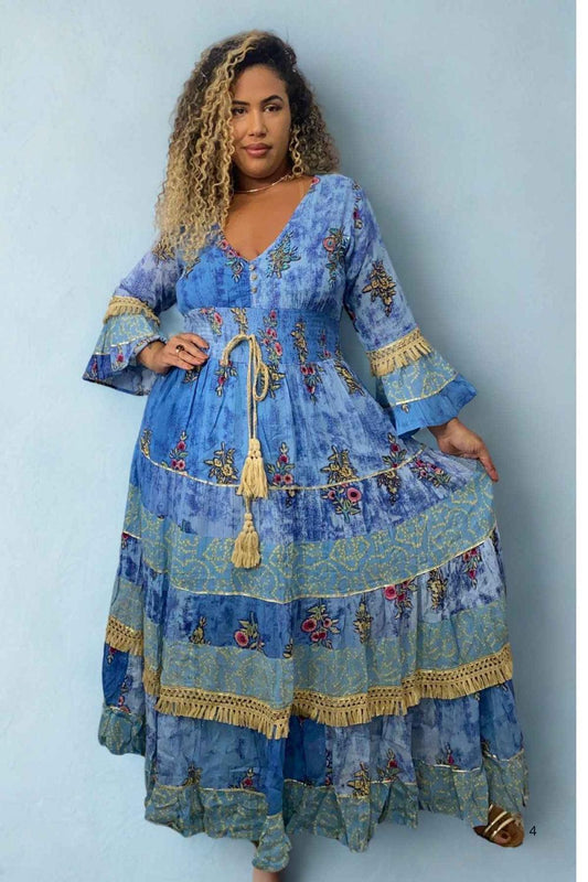 Vestido Boho Longo Alma Livre Bordado Linha Luxo