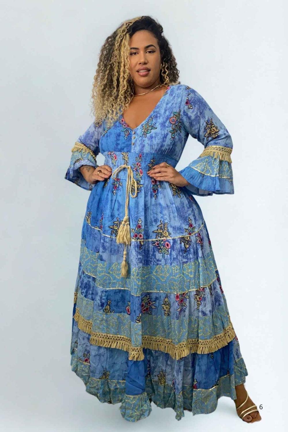 Vestido Boho Longo Alma Livre Bordado Linha Luxo.