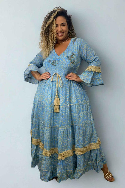 Vestido Boho Longo Alma Livre Bordado Linha Luxo.