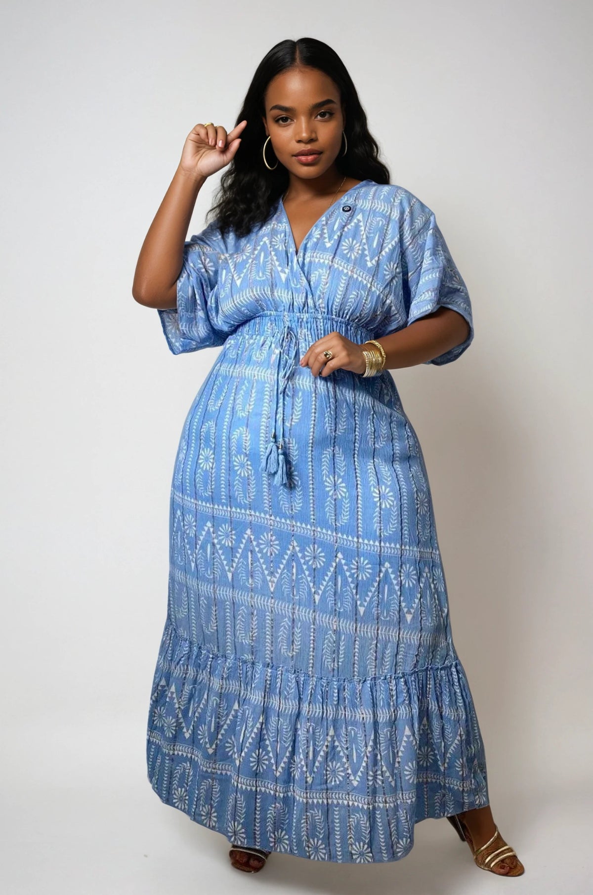 Vestido Boho Longo Aurora Celeste - Indra Moda Indiana