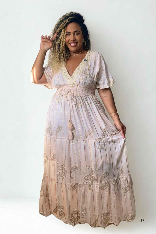Vestido Boho Longo Aurora da Serra Bordado Linha Luxo