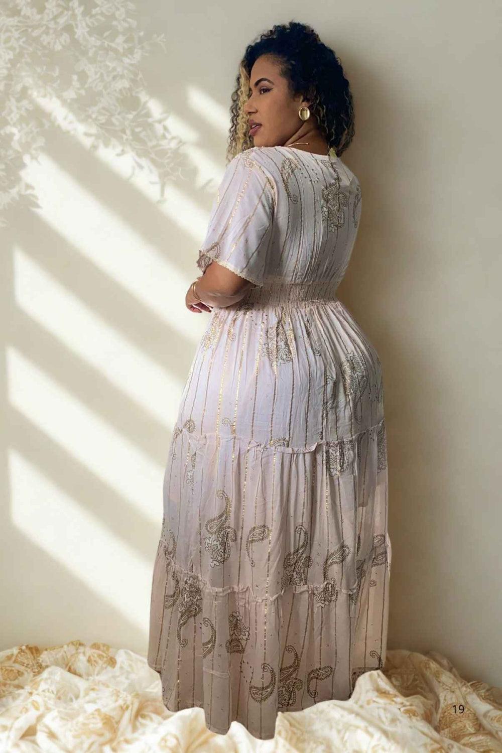 Vestido Boho Longo Aurora da Serra Bordado Linha Luxo