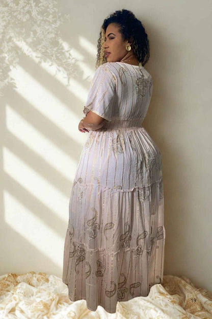 Vestido Boho Longo Aurora da Serra Bordado Linha Luxo