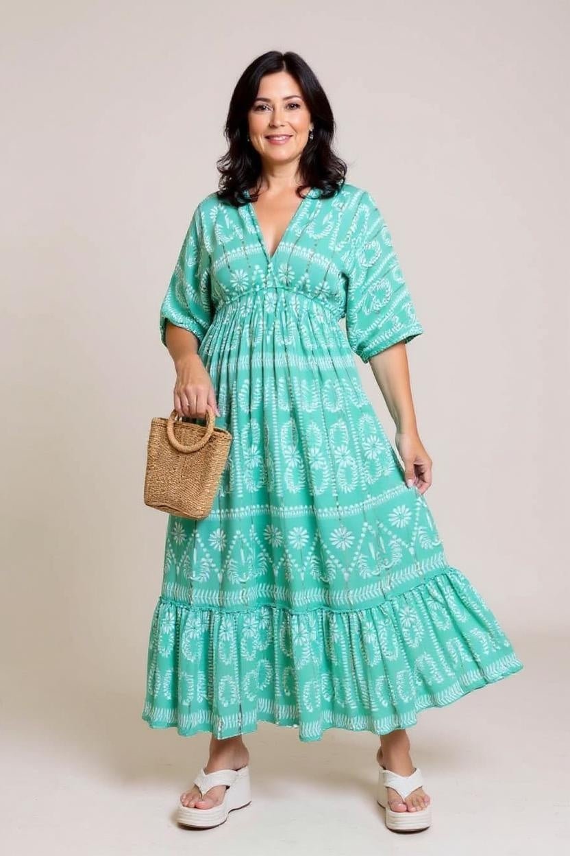 Vestido Boho Longo Aurora Verdeante - Indra Moda Indiana