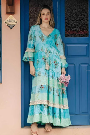 Vestido Boho Longo Floresta Romântica - Indra Moda Indiana