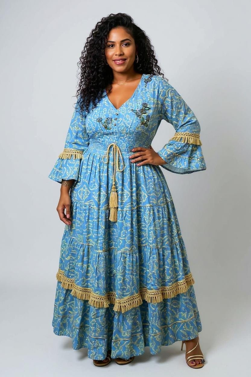 Vestido Boho Longo Floresta Romântica - Indra Moda Indiana