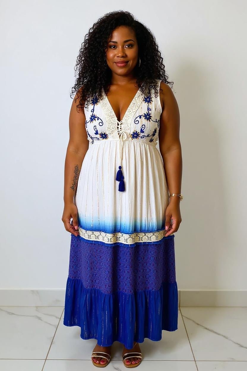 Vestido Boho Longo Luz do Mediterrâneo - Indra Moda Indiana