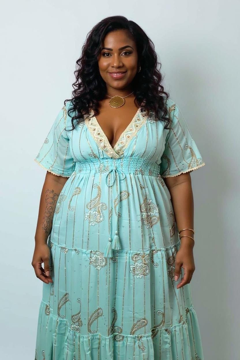 Vestido Boho Oceano Dourado - Indra Moda Indiana