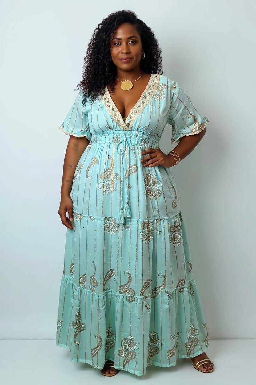 Vestido Boho Oceano Dourado - Indra Moda Indiana