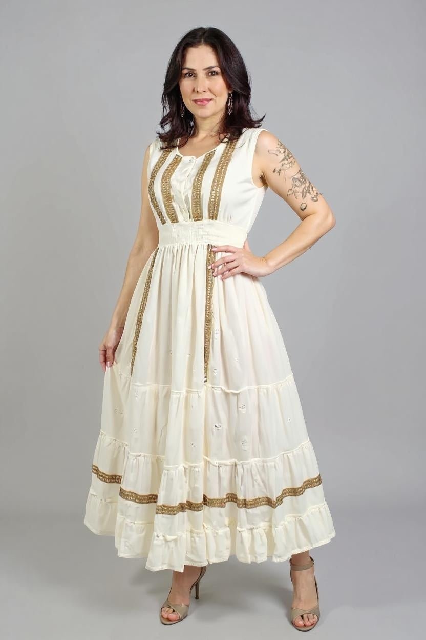 Vestido Branco Boho Longo Luz do Alvorecer - Indra Moda Indiana