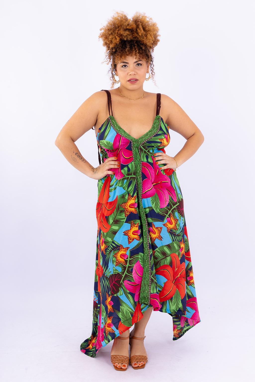 Vestido Explosão Tropical Longo Boho Retrô Coleção Premium 3157 - Indra Moda Indiana