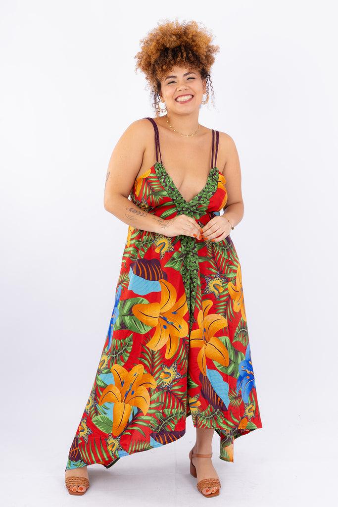 Vestido Explosão Tropical Longo Boho Retrô Coleção Premium 4079 - Indra Moda Indiana