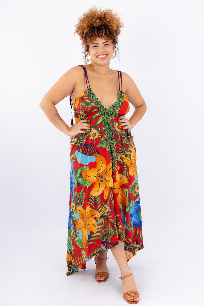 Vestido Explosão Tropical Longo Boho Retrô Coleção Premium 4079 - Indra Moda Indiana