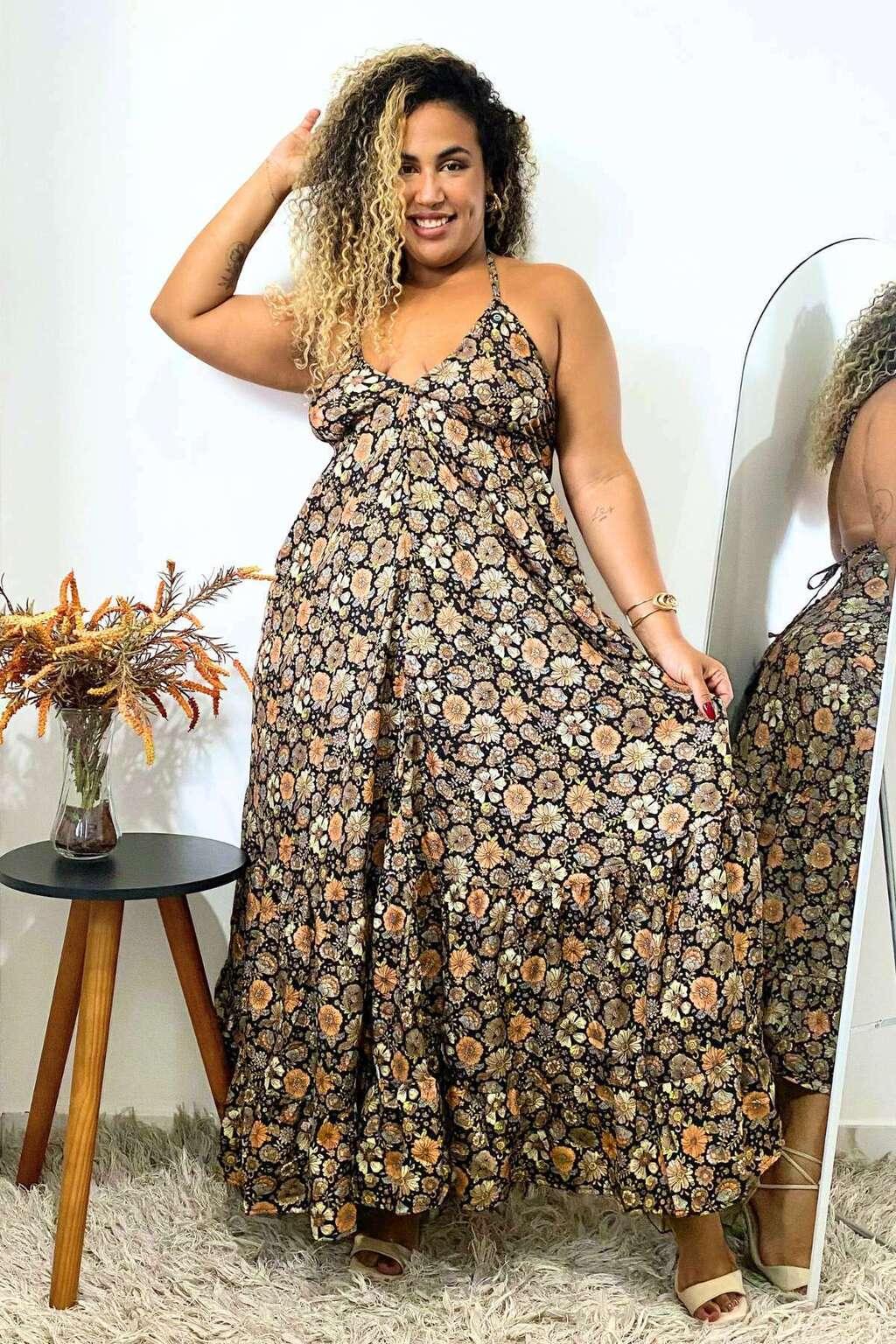 Vestido Indiano Longo Encanto Paisley Seda Coleção Premium - Indra Moda Indiana