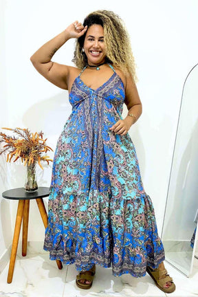 Vestido Indiano Longo Encanto Paisley Seda Coleção Premium - Indra Moda Indiana
