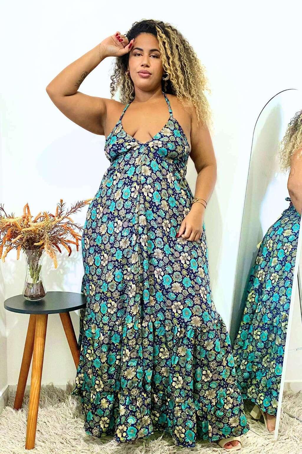 Vestido Indiano Longo Encanto Paisley Seda Coleção Premium - Indra Moda Indiana