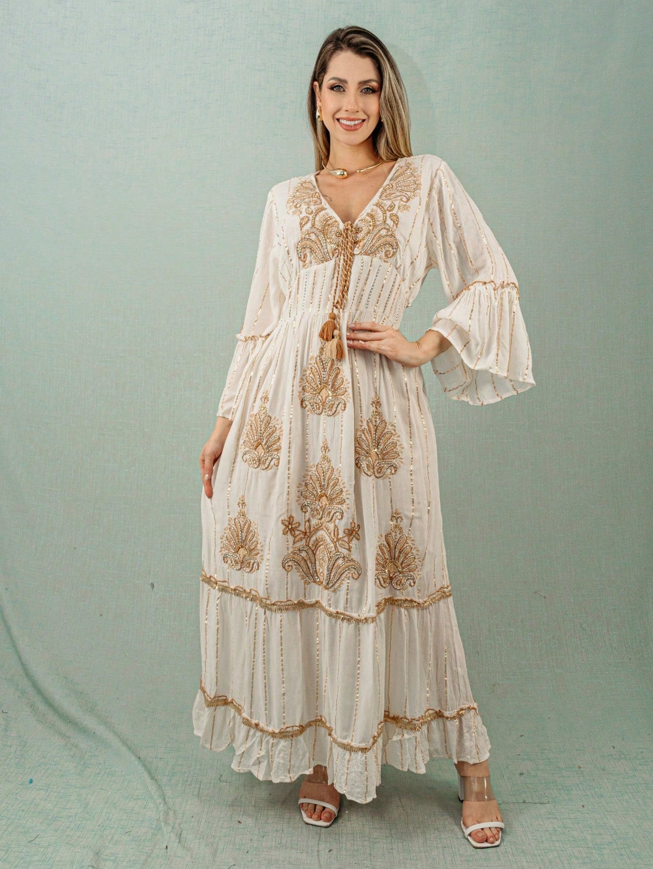 Vestido Longo Boho Luxo Dubai - Indra Moda Indiana