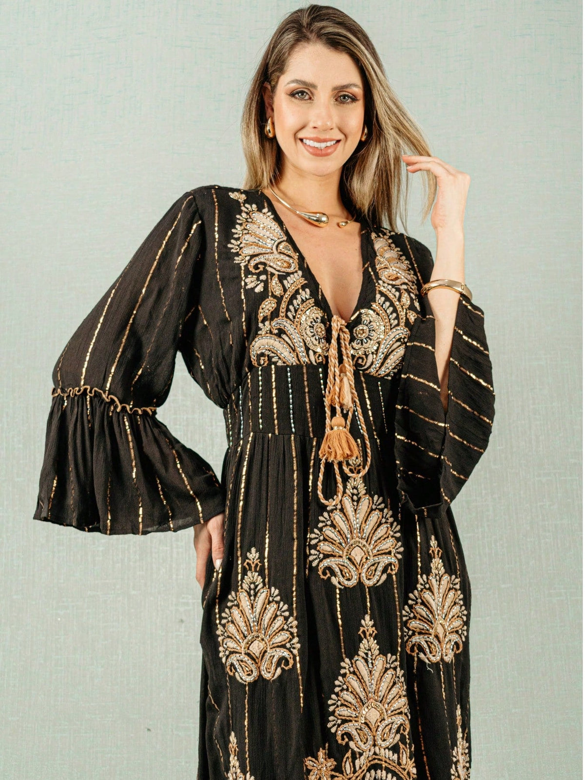 Vestido Longo Boho Luxo Dubai - Indra Moda Indiana