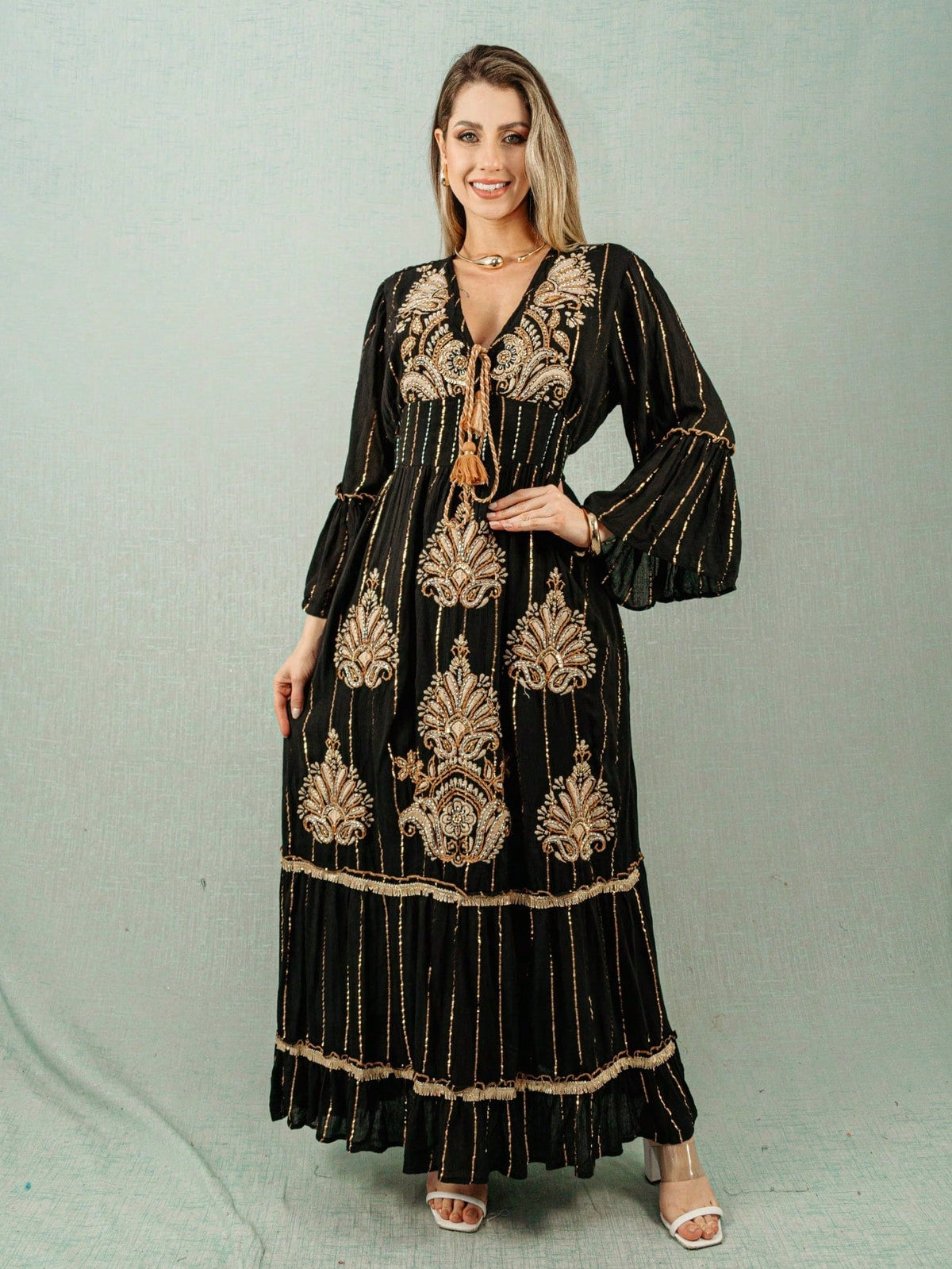 Vestido Longo Boho Luxo Dubai - Indra Moda Indiana