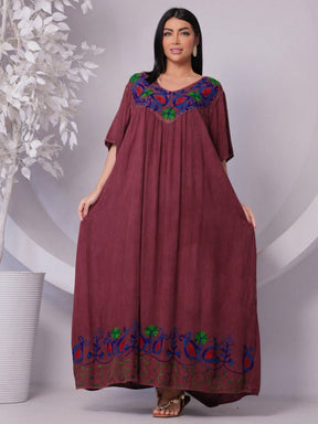 Vestido Longo Conforto Plus Size Bordado - Indra Moda Indiana