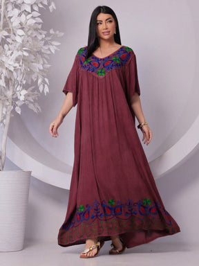 Vestido Longo Conforto Plus Size Bordado - Indra Moda Indiana