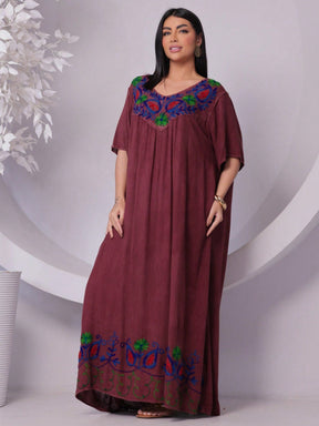 Vestido Longo Conforto Plus Size Bordado - Indra Moda Indiana