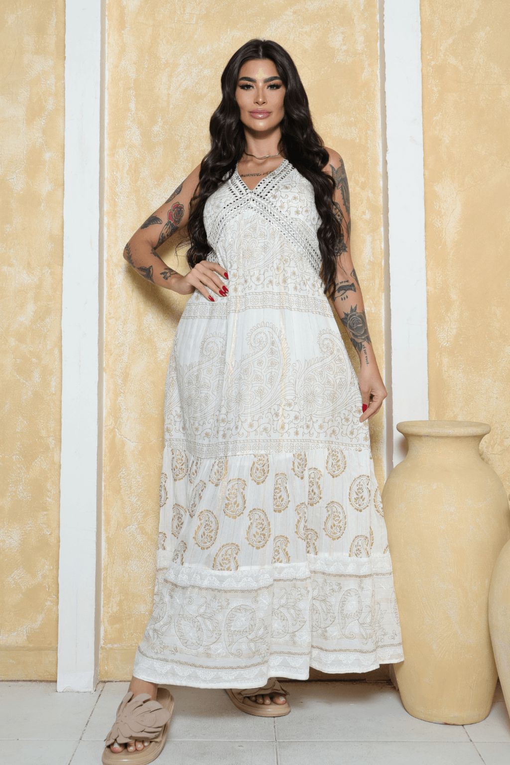 Vestido Longo Sintonia Lunar Coleção Luxo Boho 8281 - Indra Moda Indiana