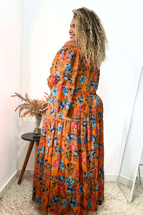Vestido Longo Tropical Cromática Coleção Encanto Boho - Indra Moda Indiana
