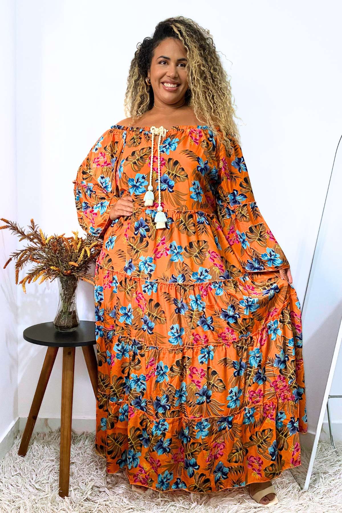 Vestido Longo Tropical Cromática Coleção Encanto Boho - Indra Moda Indiana
