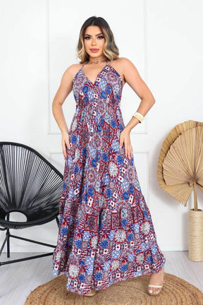 Vestido Longo Vibe Étnica Ajustável Boho Vintage Coleção Premium 3997 - Indra Moda Indiana