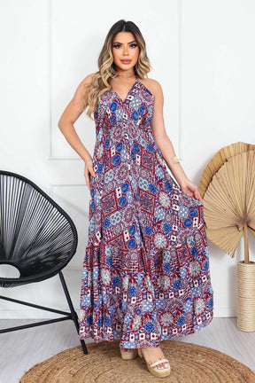 Vestido Longo Vibe Étnica Ajustável Boho Vintage Coleção Premium 3997 - Indra Moda Indiana