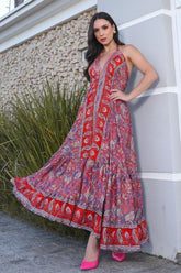 Vestido Longo Vibe Étnica Ajustável Boho Vintage Coleção Premium - Indra Moda Indiana