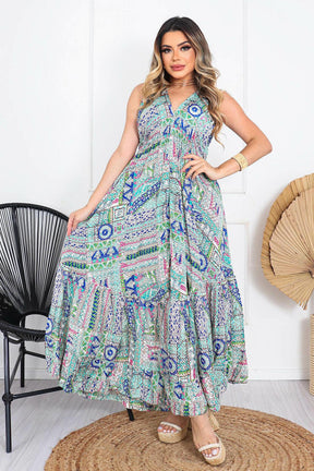 Vestido Longo Vibe Étnica Ajustável Boho Vintage Coleção Premium 8915 - Indra Moda Indiana
