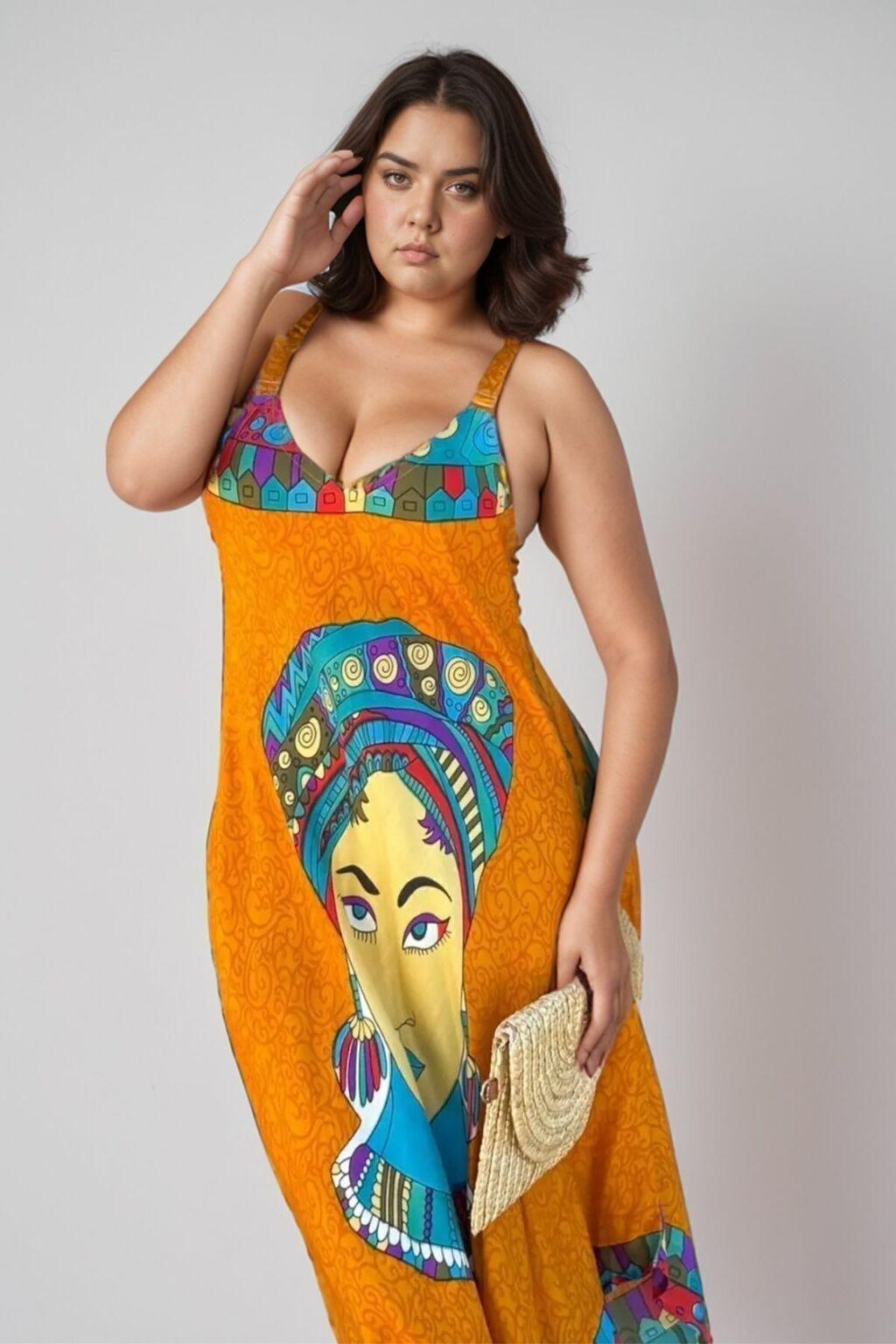 Vestido Trapézio Ajustável African Life Viscose Coleção Premium 6928 - Indra Moda Indiana