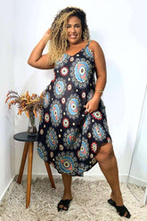 Vestido Trapézio Ajustável Olho Grego Viscose - Indra Moda Indiana