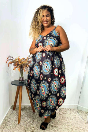 Vestido Trapézio Ajustável Olho Grego Viscose - Indra Moda Indiana