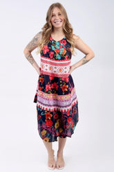 Vestido Trapézio Ajustável Rubi Floral Viscose Ajustável Coleção Premium 5654 - Indra Moda Indiana