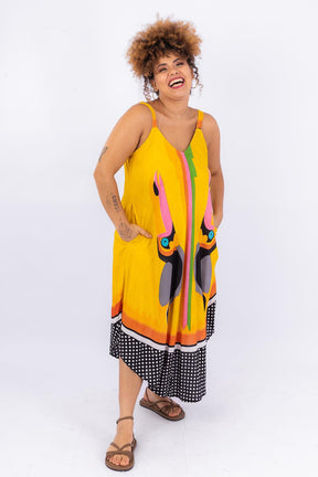 Vestido Trapézio Ajustável Tucano Tropical Viscose Ajustável Coleção Premium 6150 - Indra Moda Indiana