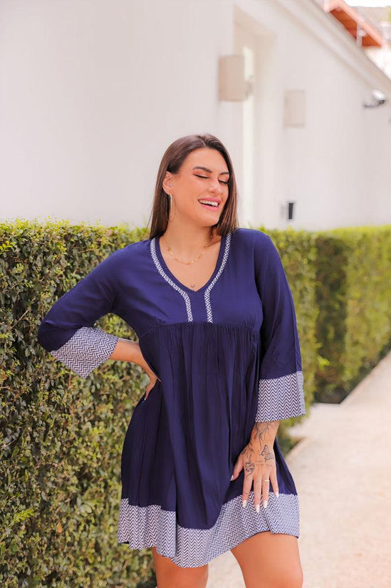 Vestido Mar Celeste Manga Longa Viscose Coleção Premium 9808