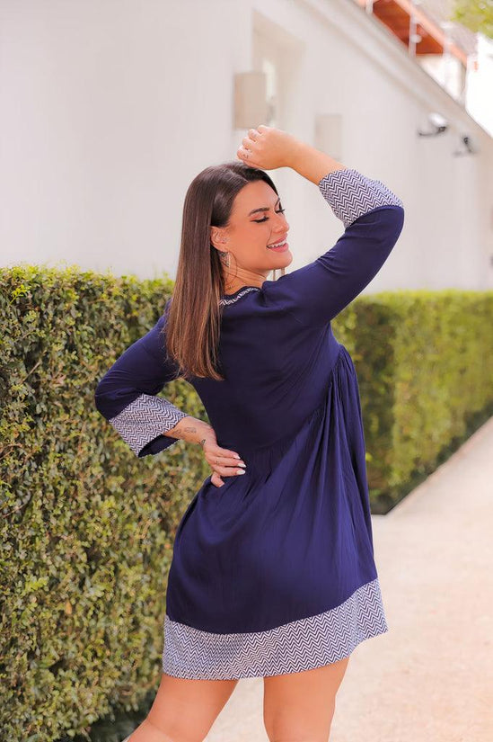 Vestido Mar Celeste Manga Longa Viscose Coleção Premium 9808