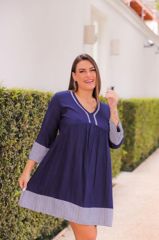 Vestido Mar Celeste Manga Longa Viscose Coleção Premium 9808