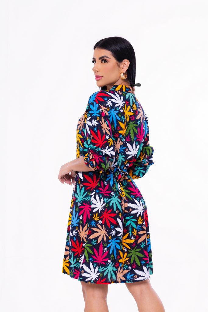 Bata Indiana chamise Longuete Praia Ajustável Manga Longa Viscose Coleção Elegance 5168
