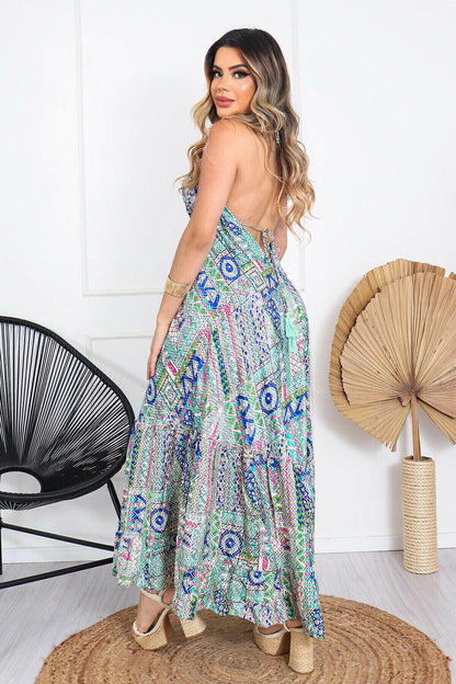 Vestido Longo Vibe Étnica Ajustável Boho Vintage Coleção Premium 8915.