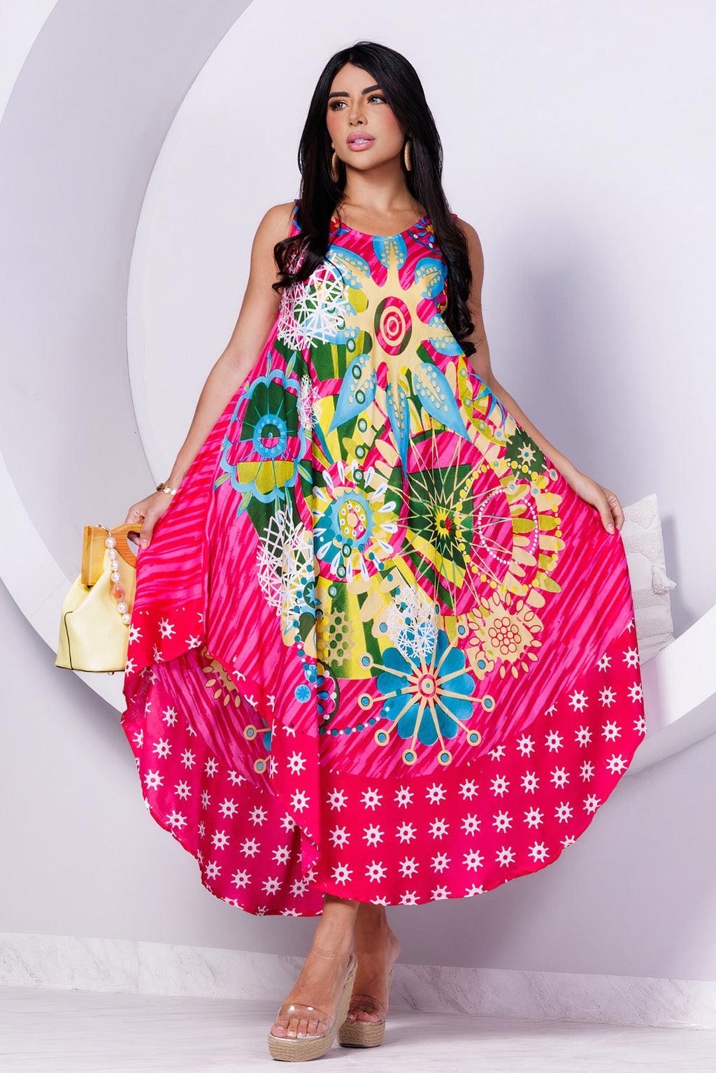 Vestido Trapézio Ajustável Explosão Alegria Viscose Ajustável Coleção Premium 7038
