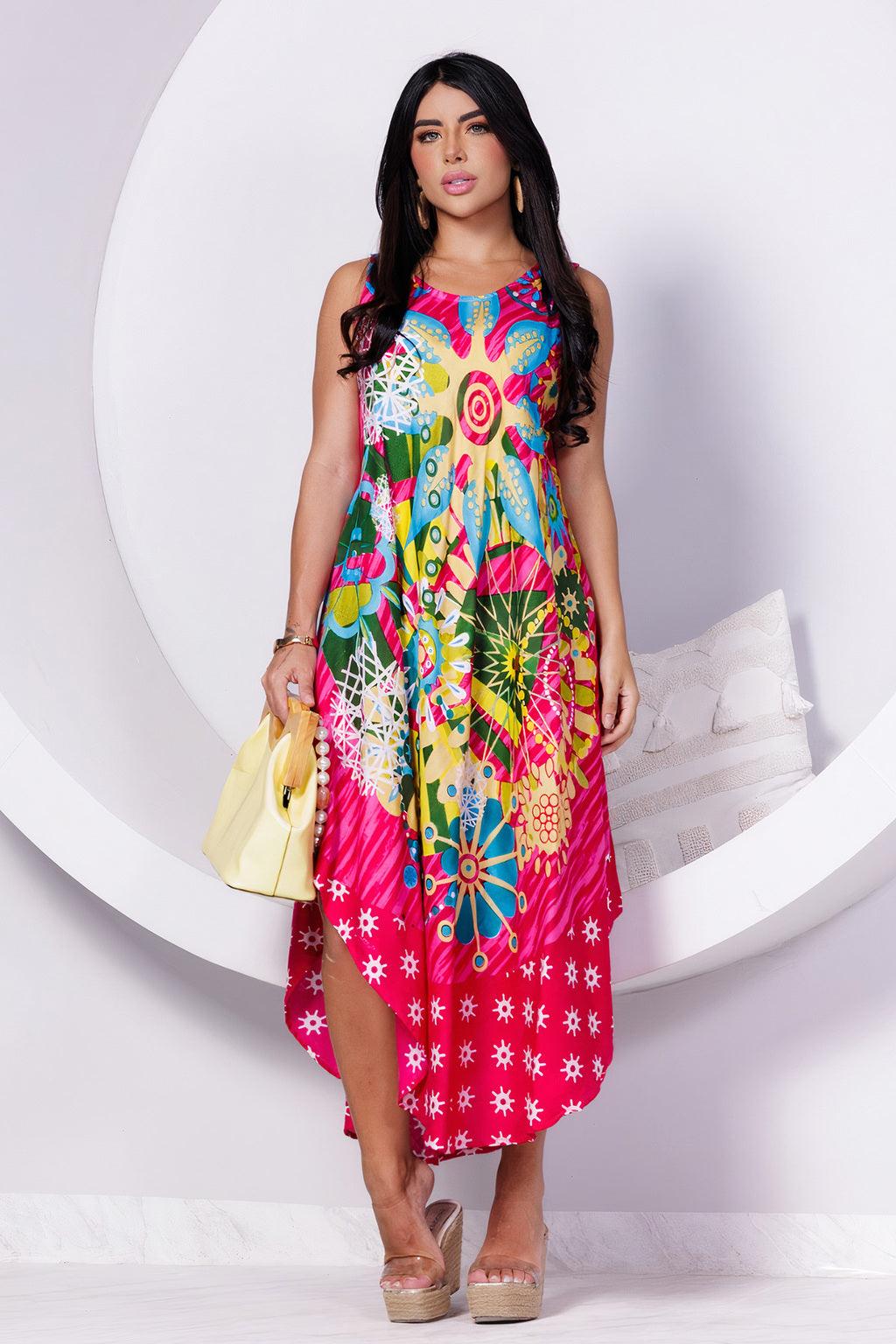Vestido Trapézio Ajustável Explosão Alegria Viscose Ajustável Coleção Premium 7038